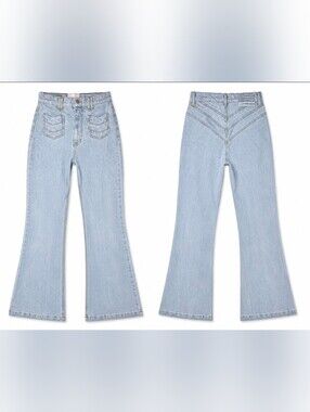 Revice Denim High Rise Flare Jeans Women's 27x34 Light Wash Wide Leg USA